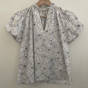 STITCH + FEATHER Women's Floral Top Boho Beachy California S White/black Popover
